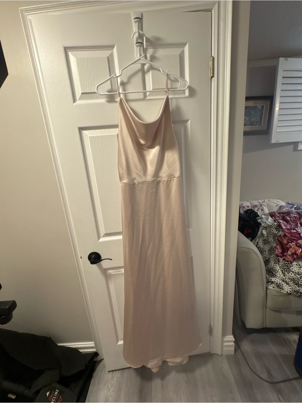 Amsale Blush Satin Cowl Neck Maxi Slip Dress
